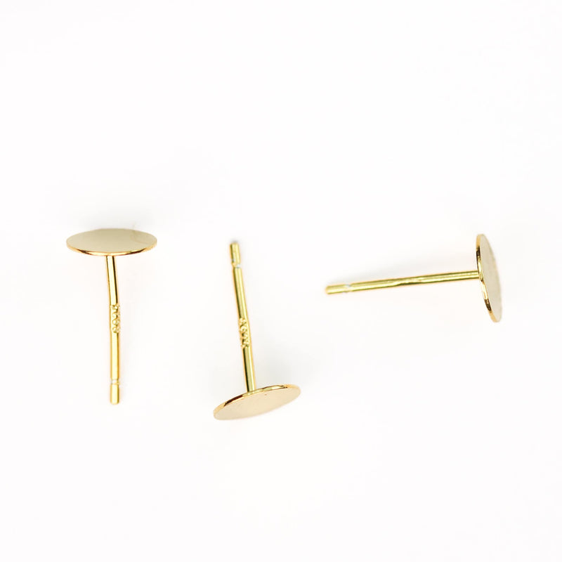 Gold vermeil style earstud 10pcs 18k gold on 925 sterling silver, jewellery findings, w/ flat pad round base, 4/6mm