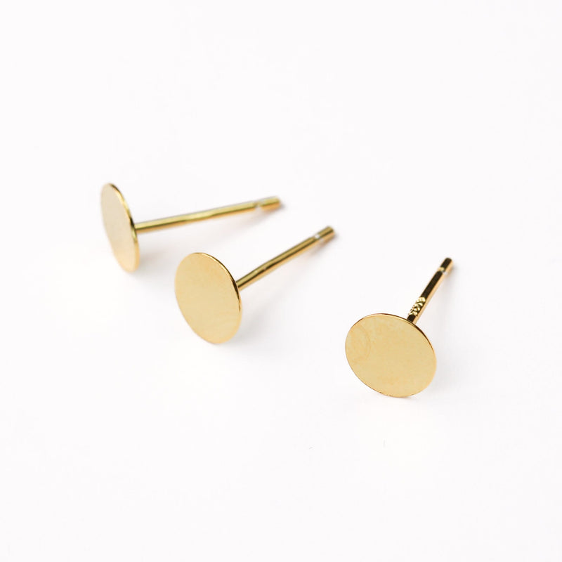 Gold vermeil style earstud 10pcs 18k gold on 925 sterling silver, jewellery findings, w/ flat pad round base, 4/6mm