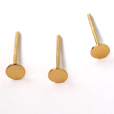 Gold vermeil style earstud 10pcs 18k gold on 925 sterling silver, jewellery findings, w/ flat pad round base, 4/6mm