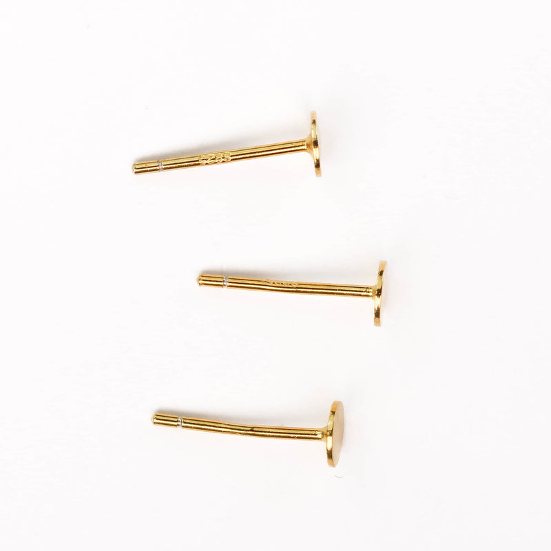 Gold vermeil style earstud 10pcs 18k gold on 925 sterling silver, jewellery findings, w/ flat pad round base, 4/6mm