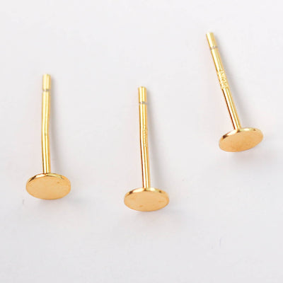 Gold vermeil style earstud 10pcs 18k gold on 925 sterling silver, jewellery findings, w/ flat pad round base, 4/6mm