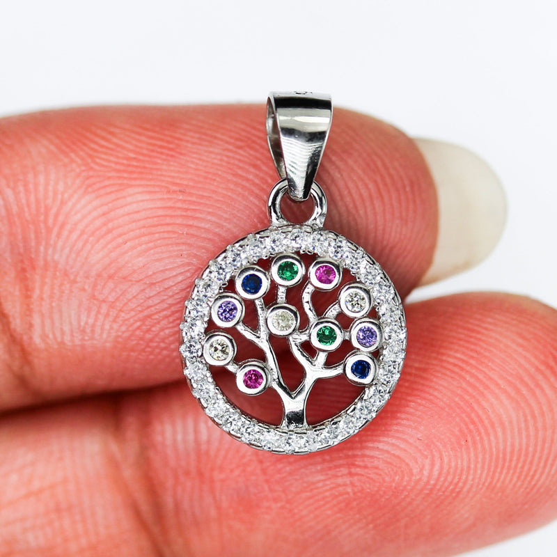 Silver charm 1pc 12mm round button tree of life 925 s. silver jewellery findings w/multi color cubic zirconia pendant/charm beads, 6mm bail