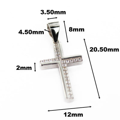 Silver charm 1pc 925 sterling silver w cubic zirconia jewellery findings cross charms beads, 12*20mm, 8mm bail, 4mm hole