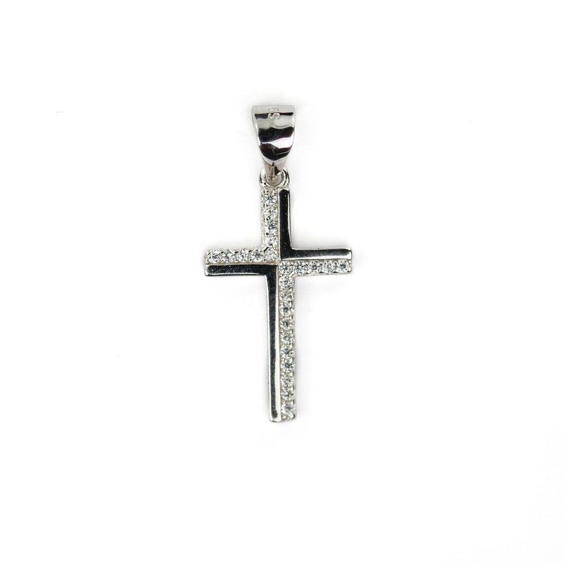 Silver charm 1pc 925 sterling silver w cubic zirconia jewellery findings cross charms beads, 12*20mm, 8mm bail, 4mm hole