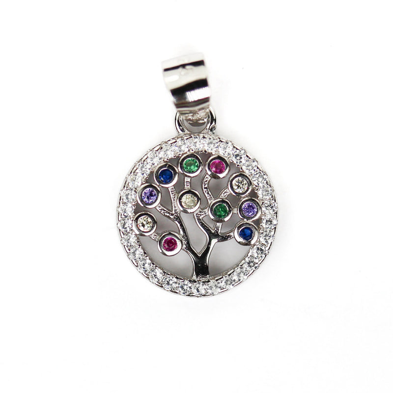 Silver charm 1pc 12mm round button tree of life 925 s. silver jewellery findings w/multi color cubic zirconia pendant/charm beads, 6mm bail