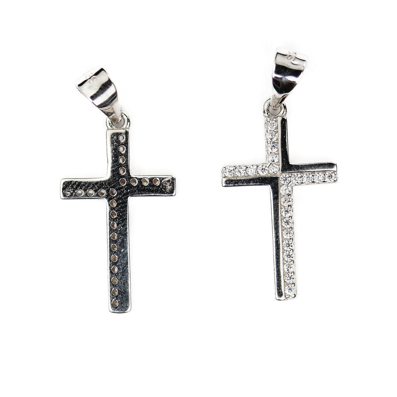 Silver charm 1pc 925 sterling silver w cubic zirconia jewellery findings cross charms beads, 12*20mm, 8mm bail, 4mm hole