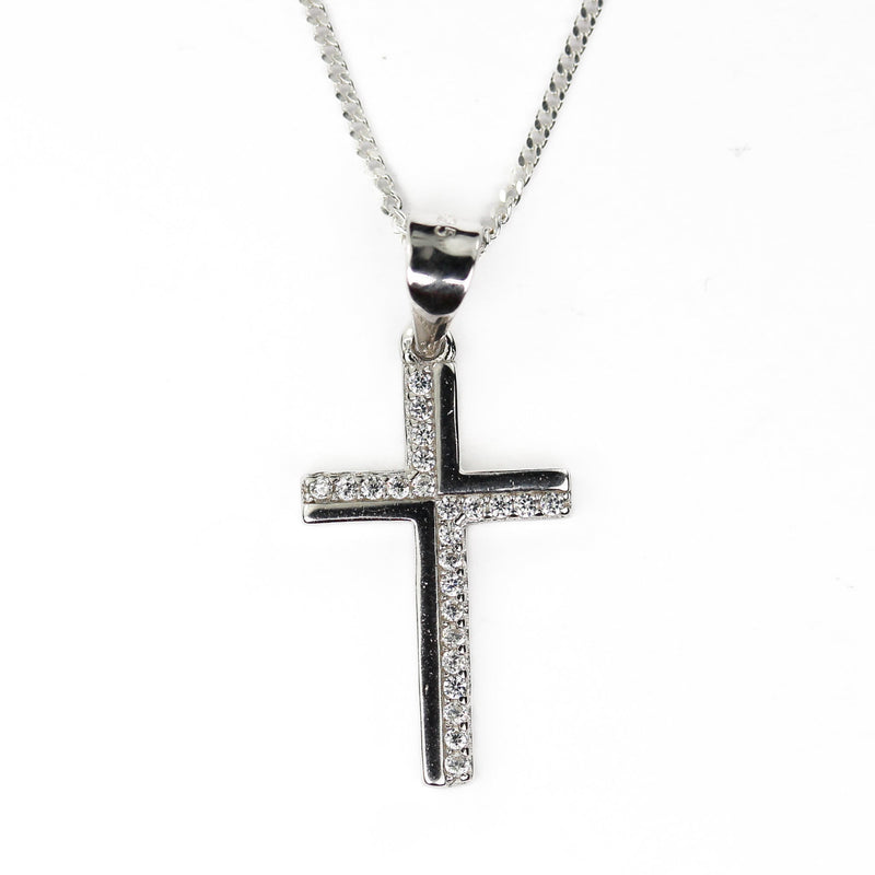 Silver charm 1pc 925 sterling silver w cubic zirconia jewellery findings cross charms beads, 12*20mm, 8mm bail, 4mm hole