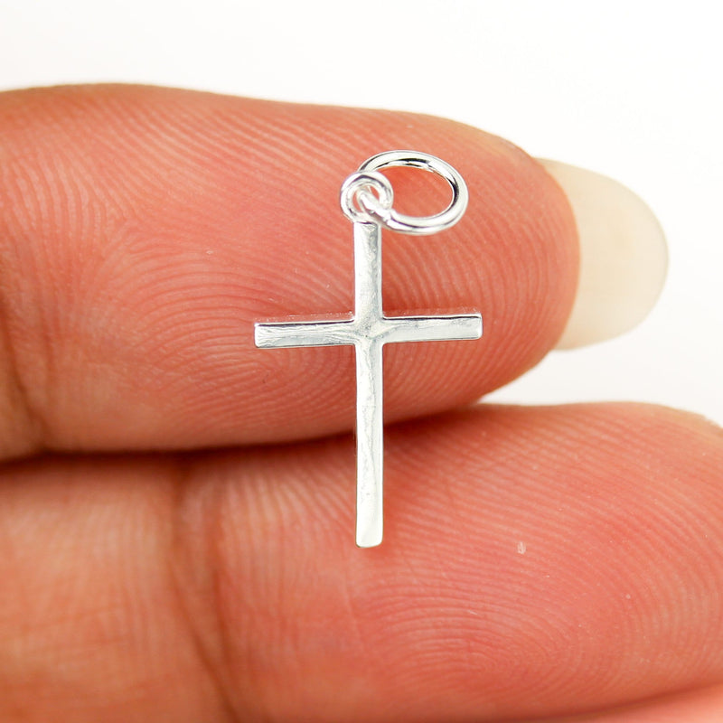 Charm 2pcs 9*16mm Holy Cross 925 Sterling Silver Jewellery Findings Charm Beads, Religious Cross Pendant, 5mm Closed Jump Ring