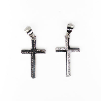 Silver charm 1pc 925 sterling silver w cubic zirconia jewellery findings cross charms beads, 12*20mm, 8mm bail, 4mm hole