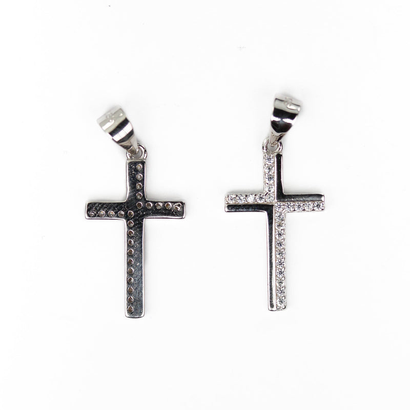 Silver charm 1pc 925 sterling silver w cubic zirconia jewellery findings cross charms beads, 12*20mm, 8mm bail, 4mm hole