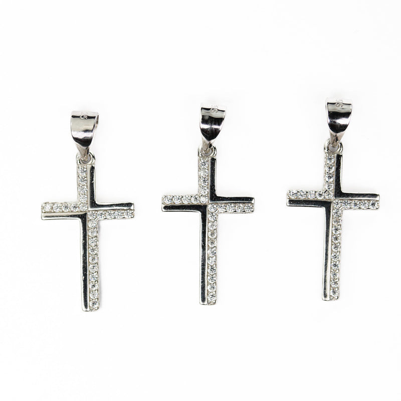 Silver charm 1pc 925 sterling silver w cubic zirconia jewellery findings cross charms beads, 12*20mm, 8mm bail, 4mm hole