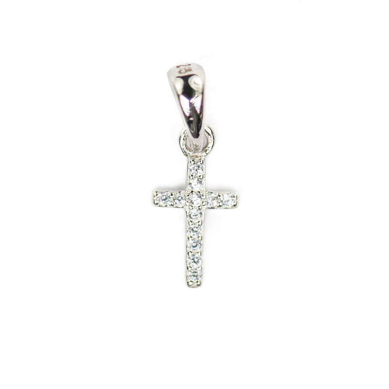 Silver Charm 2pcs 925 Sterling Silver w Cubic Zirconia Jewellery Findings Cross Charms Beads, 6*12mm, 3*7mm Bail, 4mm hole