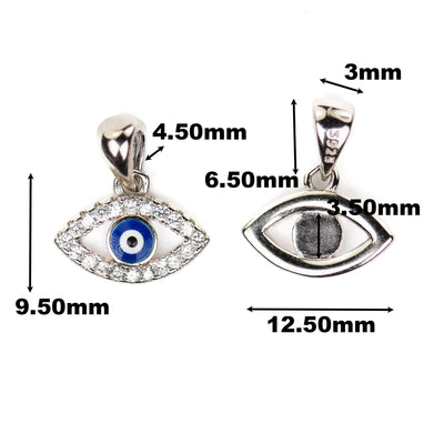 Charm 1pc 925 Sterling Silver Jewellery Findings Pendant Beads Cubic Zirconia Gemstones,9*12mm Protection Charm,3mm Evil Eye Pupil,6mm Bail