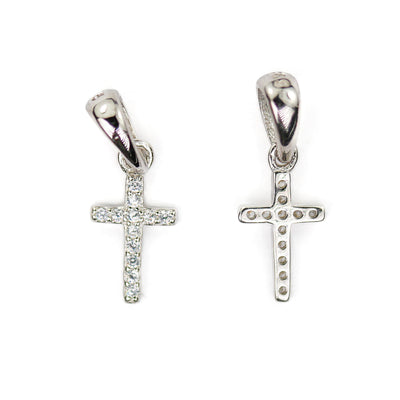 Silver Charm 2pcs 925 Sterling Silver w Cubic Zirconia Jewellery Findings Cross Charms Beads, 6*12mm, 3*7mm Bail, 4mm hole