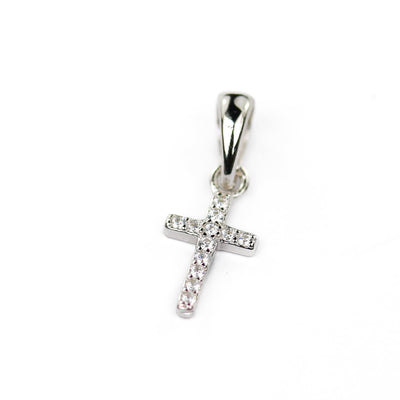 Silver Charm 2pcs 925 Sterling Silver w Cubic Zirconia Jewellery Findings Cross Charms Beads, 6*12mm, 3*7mm Bail, 4mm hole