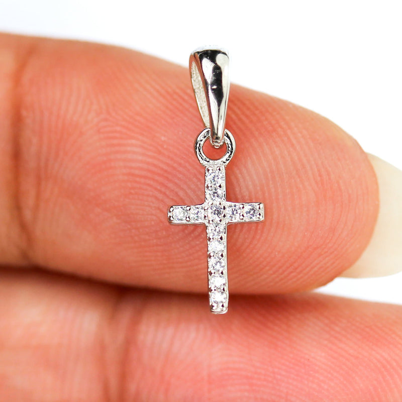 Silver Charm 2pcs 925 Sterling Silver w Cubic Zirconia Jewellery Findings Cross Charms Beads, 6*12mm, 3*7mm Bail, 4mm hole