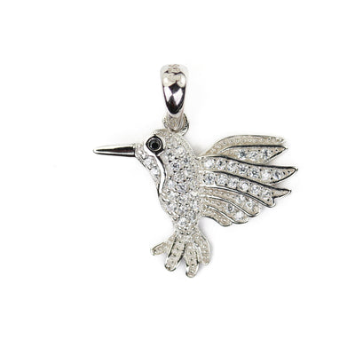 Silver charm 1pc 925 sterling silver jewellery findings charm humming bird beads, w/ white cubic zirconia stone, 16*20mm, 6mm bail