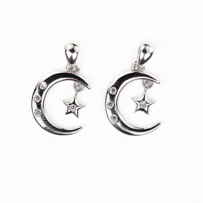 Charm 925 Sterling Silver w/ 1mm Cubic Zirconia Jewellery Findings Charm Beads ,Moon and Star Charm, 12*16mm, 6mm Star,5mm bail Hole