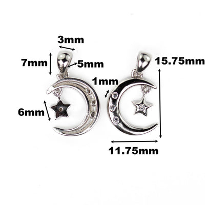 Charm 925 Sterling Silver w/ 1mm Cubic Zirconia Jewellery Findings Charm Beads ,Moon and Star Charm, 12*16mm, 6mm Star,5mm bail Hole