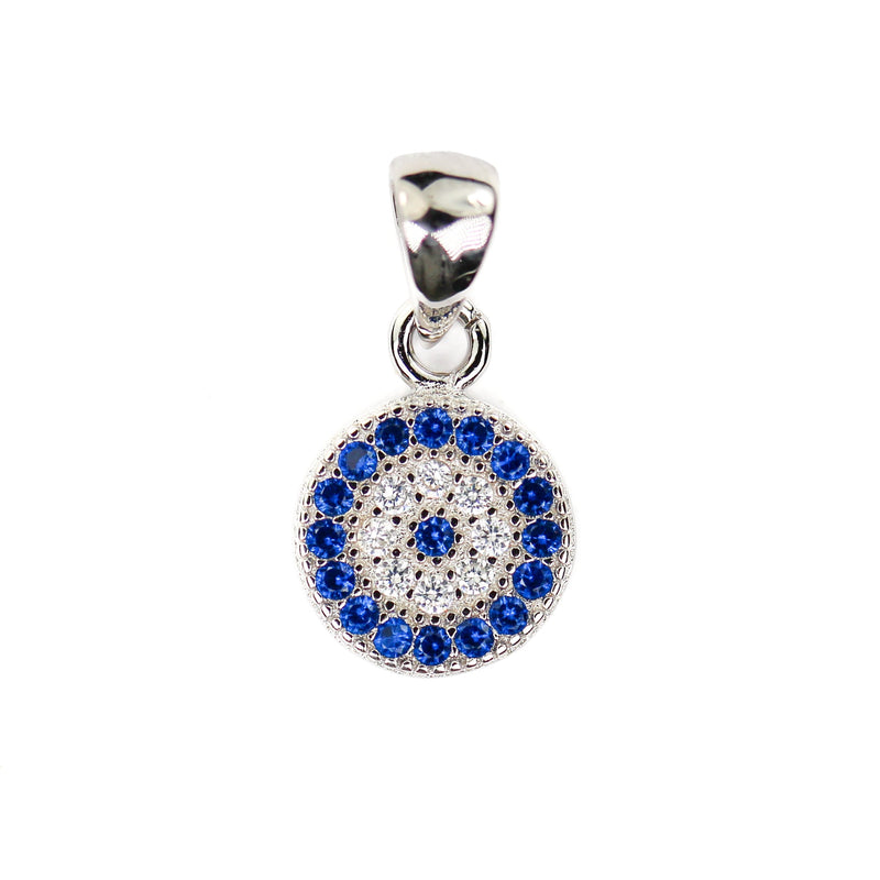 Charm 1pc 925 Sterling Silver Jewellery Findings Pendant Beads Cubic Zirconia Gemstones, 9mm Round Evil Eye Protection Charm,Bail Hole 4.5mm