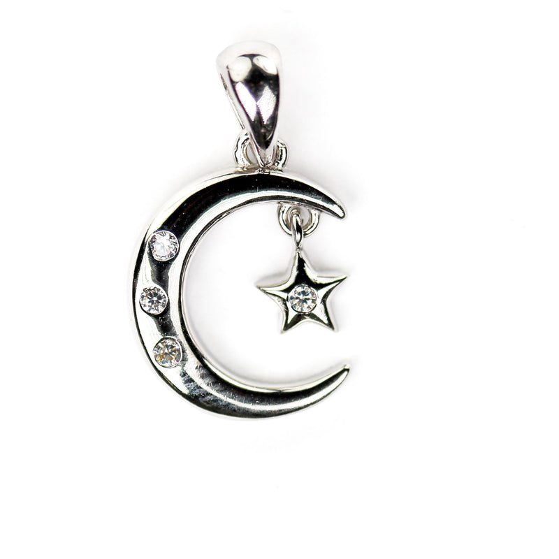 Charm 925 Sterling Silver w/ 1mm Cubic Zirconia Jewellery Findings Charm Beads ,Moon and Star Charm, 12*16mm, 6mm Star,5mm bail Hole