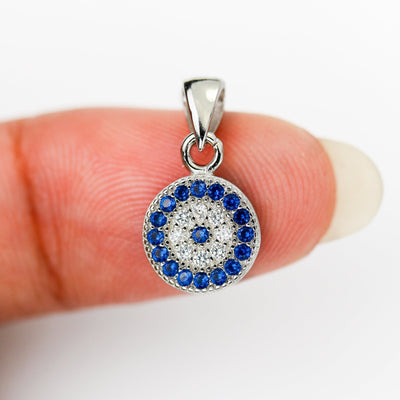 Charm 1pc 925 Sterling Silver Jewellery Findings Pendant Beads Cubic Zirconia Gemstones, 9mm Round Evil Eye Protection Charm,Bail Hole 4.5mm