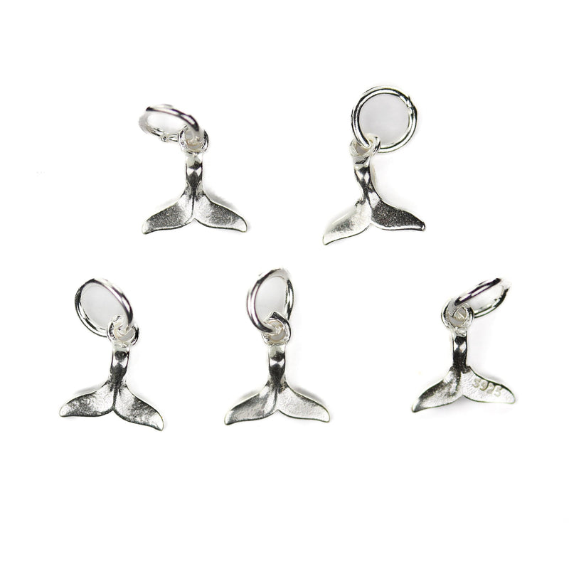 4pcs Silver Charm 9mm Whale Tail Mermaid Tail 2pcs 925 Sterling Silver Jewellery Findings Pendant/Charm Beads, 6mm Closed Jump Ring