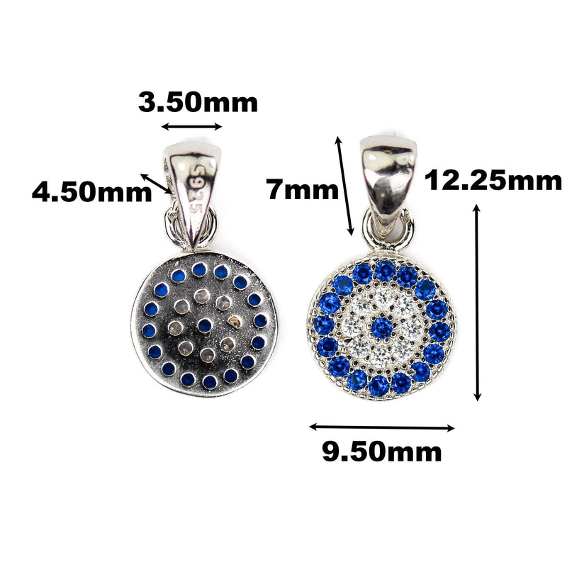 Charm 1pc 925 Sterling Silver Jewellery Findings Pendant Beads Cubic Zirconia Gemstones, 9mm Round Evil Eye Protection Charm,Bail Hole 4.5mm