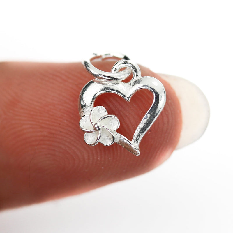 Charms 4pcs 9*10mm heart with 4mm flower 925 sterling silver jewellery findings charm beads, heart pendant, 6mm closed jump ring