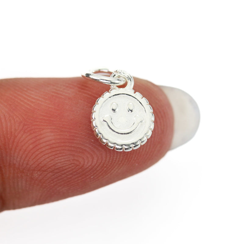 Charms 2pcs 925 sterling silver jewellery findings smiley face emoji charm beads , 8mm button