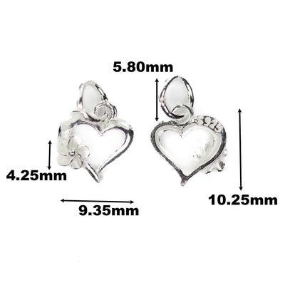 Charms 4pcs 9*10mm heart with 4mm flower 925 sterling silver jewellery findings charm beads, heart pendant, 6mm closed jump ring