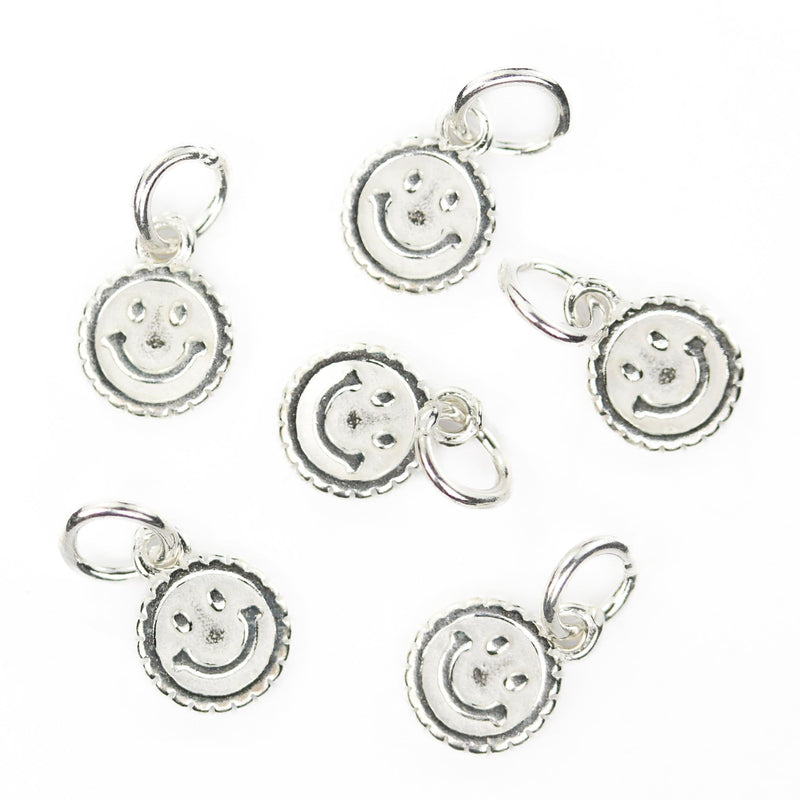 Charms 2pcs 925 sterling silver jewellery findings smiley face emoji charm beads , 8mm button