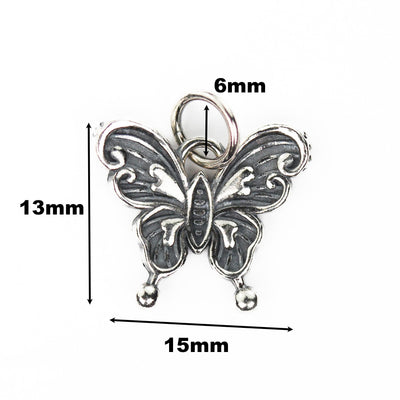 Charm 1pc antique 925 Antique sterling silver jewellery findings butterfly charm beads pendant, 13*15mm, 6mm closed jump ring