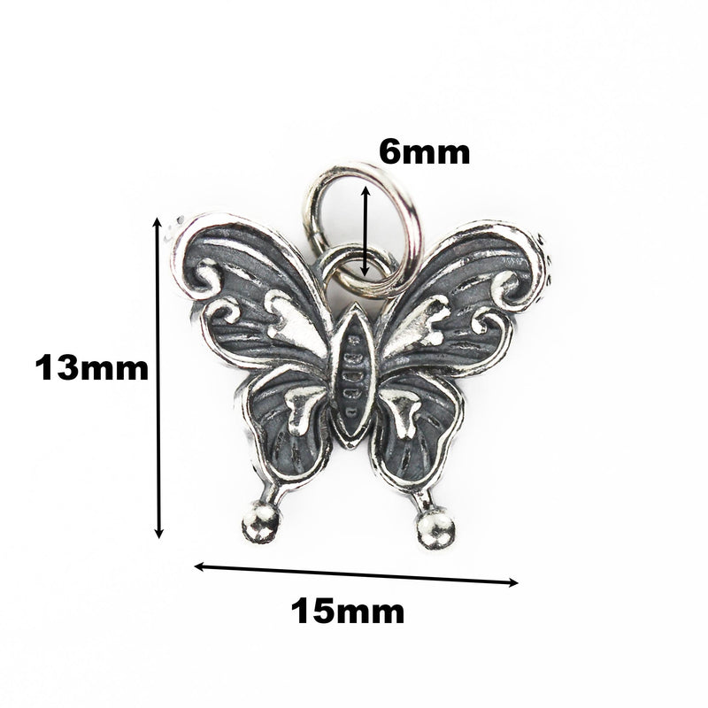 Charm 1pc antique 925 Antique sterling silver jewellery findings butterfly charm beads pendant, 13*15mm, 6mm closed jump ring