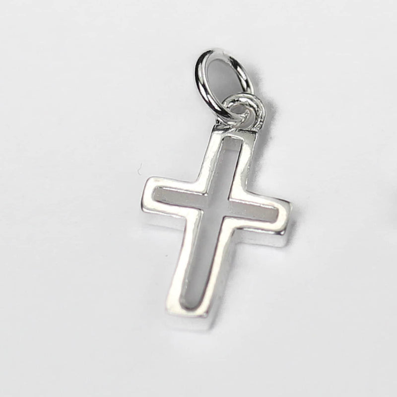 Charm 2pcs 7*12mm holy cross 925 sterling silver jewellery findings charm beads, religious cross pendant / charm / beads, 4mm jump ring