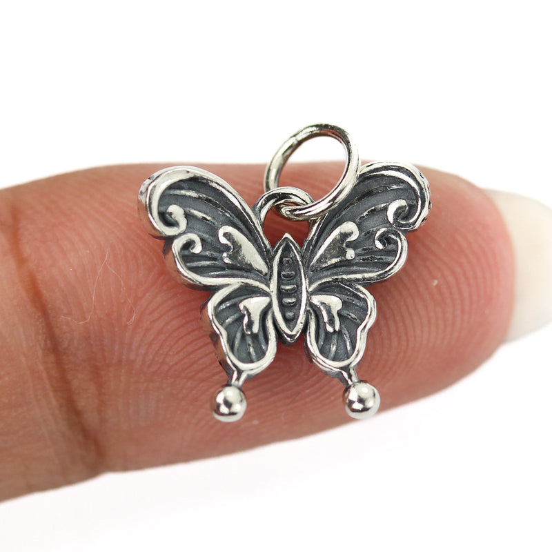 Charm 1pc antique 925 Antique sterling silver jewellery findings butterfly charm beads pendant, 13*15mm, 6mm closed jump ring