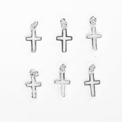 Charm 2pcs 7*12mm holy cross 925 sterling silver jewellery findings charm beads, religious cross pendant / charm / beads, 4mm jump ring