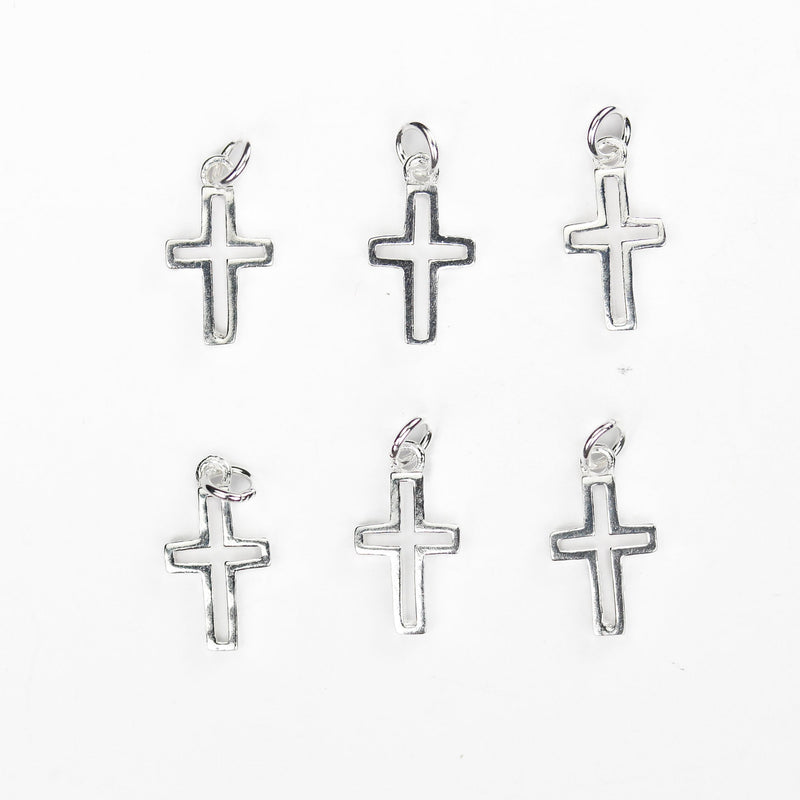 Charm 2pcs 7*12mm holy cross 925 sterling silver jewellery findings charm beads, religious cross pendant / charm / beads, 4mm jump ring