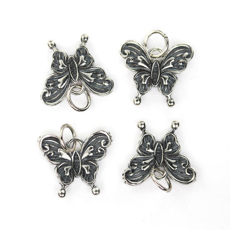 Charm 1pc antique 925 Antique sterling silver jewellery findings butterfly charm beads pendant, 13*15mm, 6mm closed jump ring