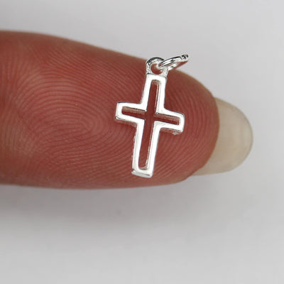 Charm 2pcs 7*12mm holy cross 925 sterling silver jewellery findings charm beads, religious cross pendant / charm / beads, 4mm jump ring