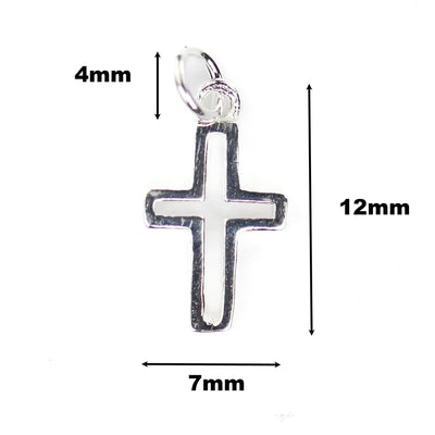 Charm 2pcs 7*12mm holy cross 925 sterling silver jewellery findings charm beads, religious cross pendant / charm / beads, 4mm jump ring