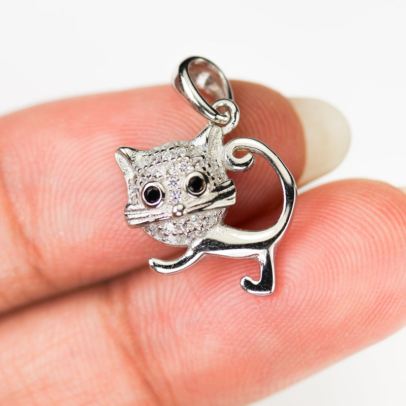 Jewelry charms 1pc 925 sterling silver jewellery findings charm beads, cat charm, 15*15mm, 6mm bail, 5mm hole