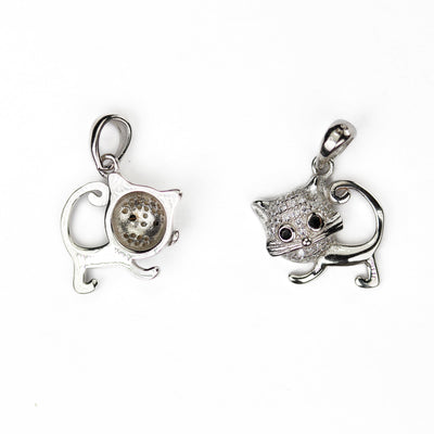 Jewelry charms 1pc 925 sterling silver jewellery findings charm beads, cat charm, 15*15mm, 6mm bail, 5mm hole