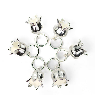 2pc 925 sterling silver jewellery findings bell-flower lily tulip charm beads , 7*8mm flower, 5mm closed ring