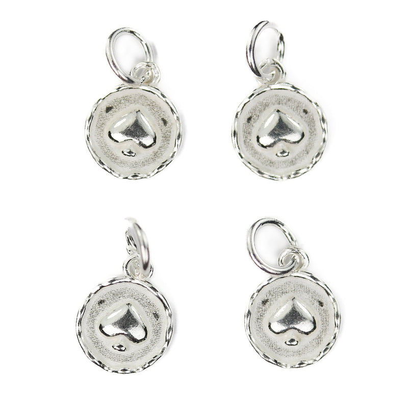 Charm 2pcs 925 sterling silver jewellery findings embossed spade charm beads , 9mm button 5mm closed jump ring