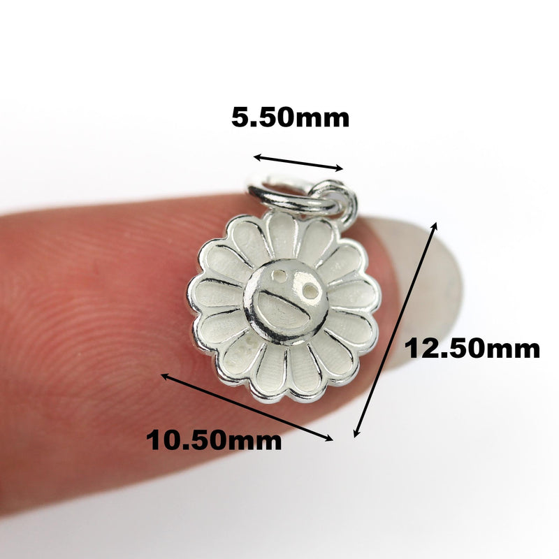 Charms 2pcs 925 sterling silver jewellery findings charm beads , 10mm flower smiley face charms, 5mm jump ring