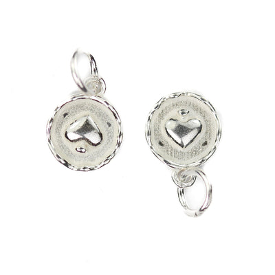 Charm 2pcs 925 sterling silver jewellery findings embossed spade charm beads , 9mm button 5mm closed jump ring