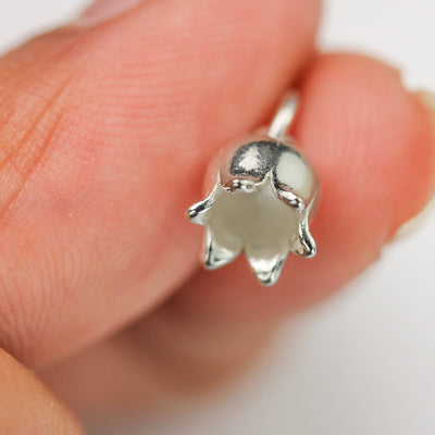 2pc 925 sterling silver jewellery findings bell-flower lily tulip charm beads , 7*8mm flower, 5mm closed ring