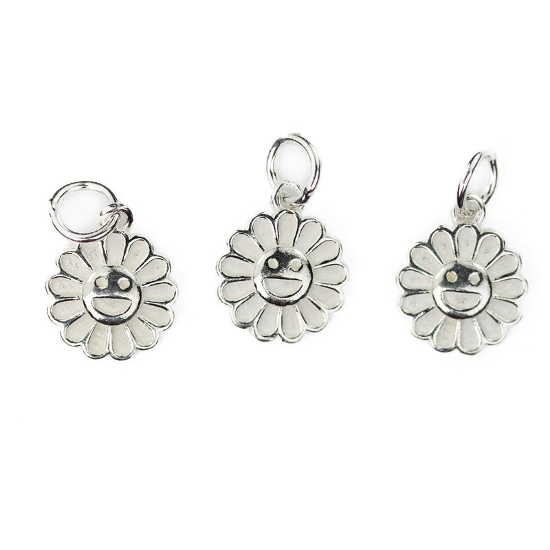 Charms 2pcs 925 sterling silver jewellery findings charm beads , 10mm flower smiley face charms, 5mm jump ring