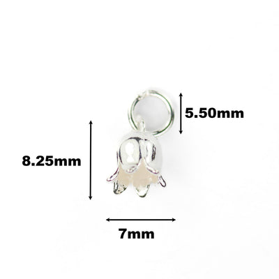 2pc 925 sterling silver jewellery findings bell-flower lily tulip charm beads , 7*8mm flower, 5mm closed ring